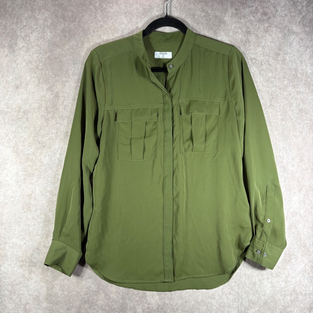 UNTUCKit Gloria Button Down Blouse Womens 6 Green Utility Casual Long Sleeve